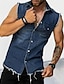 billiga jeansskjortor för män-Herr Knapp upp skjorta Sommarskjorta Jeansskjorta Svart Blå Ärmlös Slät Nedvikt Dagligen Semester Denim Kläder Mode Ledigt Bekväm