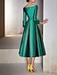 ieftine Rochii Cocktail-rochie de cocktail în formă de a rochii roșii verzi rochie elegantă invitată de nuntă formală lungime ceai mânecă 3/4 lungime decolteu în v satin cu pliuri 2024