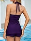 お買い得  スイムドレス-女性用 プラスサイズ スイムウェア 水着 水着 ホルター 2個 プリント 波点 ビーチウェア 夏 水着