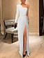 cheap Evening Dresses-Sheath / Column Evening Gown Elegant Black Dress Plus Size Prom Floor Length Long Sleeve One Shoulder Fall Wedding Guest Stretch Fabric with Sleek Slit Pure Color 2024