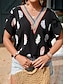 abordables Blusas y camisas de mujer-Mujer Camisa Blusa Negro Pluma Estampado Manga Corta Casual Básico Escote en Pico Regular Talla Grande L
