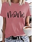 저렴한 기본 티 &amp;티셔츠-여성용 T 셔츠 그래스 그린 화이트 옐로우 프린트 문자 일상 홀리데이 짧은 소매 라운드 넥 베이직 보통 페인팅 S