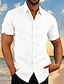 baratos Camisa Algodão Linho-Homens camisa de linho Camisa Social camisa de verão camisa de praia Preto Branco Verde Manga Curta Tecido Colarinho Diário Havaiana Roupa