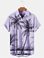 cheap Men&#039;s Printed Shirts-Men&#039;s Coconut Tree Tropical Plants Shirt Summer Hawaiian Shirt Short Sleeves Shirt Turndown Tropical Fashion Hawaiian Outdoor Street Hawaiian Blue Purple Brown S M L