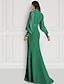 cheap Evening Dresses-Mermaid Red Green Dress Evening Gown Elegant Dress With Bow Formal Wedding Guest Sweep / Brush Train Long Sleeve V Neck Fall Wedding Guest Chiffon with Slit Strappy 2024