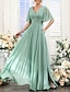 cheap Bridesmaid Dresses-A-Line Bridesmaid Dress V Neck Short Sleeve Elegant Floor Length Chiffon with Split Front / Ruching 2023