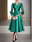 ieftine Rochii Cocktail-rochie de cocktail în formă de a rochii roșii verzi rochie elegantă invitată de nuntă formală lungime ceai mânecă 3/4 lungime decolteu în v satin cu pliuri 2024