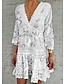 cheap Casual Dresses-Women&#039;s Shift Dress Mini Dress Black White Pink Floral 3/4 Length Sleeve Summer Spring Print Vacation V Neck 2023 S M L XL XXL 3XL 4XL