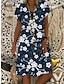 cheap Print Dresses-Women&#039;s Casual Dress Shift Dress Midi Dress White Blue Green Short Sleeve Flower Print Summer Spring V Neck Basic Vacation Summer Dress 2023 S M L XL XXL 3XL