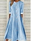 cheap Design Cotton &amp; Linen Dresses-Women&#039;s Cotton Linen Dress Swing Dress Midi Dress Cotton And Linen Fashion Modern Daily Vacation Crew Neck Pleated Button Half Sleeve Summer Spring 2023 Regular Fit White Pink Blue Pure Color S M L