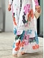 cheap Print Dresses-Women&#039;s Long Dress Maxi Dress Casual Dress Random Print Dress Spring Dress Floral Fashion Casual Outdoor Daily Vacation Lace Print Long Sleeve Stand Collar Dress Loose Fit White Summer