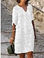 cheap Plain Dresses-Women&#039;s Casual Dress Cotton Linen Dress Shift Dress Midi Dress Embroidered Print Daily Vacation V Neck Half Sleeve Summer Spring White Flower