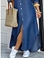 levne obyčejné šaty-dámské nadměrně velké křivky džínové šaty ležérní šaty s posunem jednobarevné dlouhé šaty maxi šaty 3/4 rukáv knoflík v výstřih denní modrá léto jaro l xl xxl 3xl 4xl