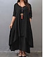 cheap Plus Size Casual Dresses-Women‘s Plus Size Curve Casual Dress Swing Dress Solid Color Long Dress Maxi Dress Long Sleeve Button Fake two piece V Neck Basic Daily Black White Summer Spring L XL XXL 3XL 4XL