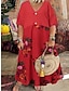 levne Šaty s potiskem-dámské plus size křivky šaty ve tvaru jablka ležérní šaty swingové šaty květinové barevné blokové dlouhé šaty maxi šaty s polovičním rukávem patchwork knoflík v výstřih venkovní černá červená letní