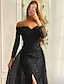 cheap Evening Dresses-Mermaid / Trumpet Evening Gown Floral Dress Formal Wedding Sweep / Brush Train Long Sleeve Off Shoulder Fall Wedding Reception Chiffon with Slit Appliques 2024