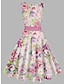 cheap Party Dresses-Women&#039;s Vintage Elegant Vintage Tea Dresses Midi Dress Daily Date Ruched Print Floral Crew Neck Sleeveless Slim Summer Spring 2023 Pink Blue S M L XL