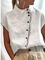 cheap Basic Women&#039;s Tops-Women&#039;s Shirt Blouse Turtleneck shirt Plain Button Casual Elegant Fashion Basic Short Sleeve Standing Collar White