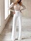 cheap Party Jumpsuits-Women&#039;s Jumpsuit Backless Beaded Solid Color Simple Sexy Crew Neck Elegant Party Wedding Straight Regular Fit Long Sleeve  Summer