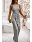 cheap Party Jumpsuits-Women&#039;s Jumpsuit Backless Sequin Solid Color Crew Neck Elegant Wedding Party Regular Fit Sleeveless Silver Gold S M L Summer