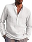 رخيصةأون قميص قطن كتان-رجالي قميص كتان قميص صيفي قميص الشاطئ أسود أبيض نبيذ كم طويل لون الصلبة هينلي ربيع &amp; الصيف مناسب للبس اليومي ستايل هاواي ملابس قميص بياقة