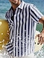 baratos camisa de botão masculina-Homens Camisa Social camisa de botão Camisa casual camisa de verão camisa de praia Preto Rosa Verde Azul Escuro Azul Claro Manga Curta Listrado Lapela Rua Férias Imprimir Roupa Moda Lazer Havaiana