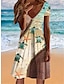 abordables Robes à motifs-Femme Imprimer Col V Robe mi-longue Tropique du quotidien Vacances Manche Courte Eté Printemps