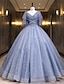 Χαμηλού Κόστους Φορέματα Δεκάτων Πέμπτων Γενεθλίων-Βραδινή τουαλέτα Φορέματα Quinceanera Πριγκίπισσα Φόρεμα Επίδοση Κουινσανέρα Μακρύ Κοντομάνικο Λαιμόκοψη V Polyester με Πούλιες 2024