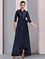 cheap Mother of the Bride Dresses-A-Line Mother of the Bride Dress Elegant Plus Size High Low Shirt Collar Asymmetrical Floor Length Satin 3/4 Length Sleeve with Sash / Ribbon Bow(s) Pleats 2024