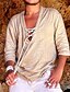 abordables camisas casuales de los hombres-Hombre camisa de lino Camisa de verano Camisa de playa Escote en Pico Verano 3/4 Mangas Caqui Plano Casual Diario Ropa