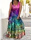 Χαμηλού Κόστους Plus Size Casual Φορέματα-Γυναικεία Μεγάλα Μεγέθη Καμπύλη Καθημερινό φόρεμα Φόρεμα για τον ήλιο Φόρεμα με λεπτή τιράντα Συνδυασμός Χρωμάτων Βαθμίδα Μακρύ φόρεμα Αμάνικο Στάμπα Τιράντες Ρομαντικό Καθημερινά Βαθύ μωβ Πολύχρωμο