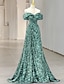 Χαμηλού Κόστους Βραδινά Φορέματα-Γραμμή Α Βραδινά φορέματα Κομψό Φόρεμα Επίσημο Επισκέπτης γάμου Ουρά Αμάνικο Ώμοι Έξω Με πούλιες με Γκλίτερ Πούλιες 2024