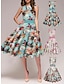 Χαμηλού Κόστους Πάρτι Φορέματα-Γυναικεία Σουρωτά Στάμπα Vintage Φόρεμα Μίντι φόρεμα Κομψό Βίντατζ Φλοράλ Στρογγυλή Ψηλή Λαιμόκοψη Αμάνικο Καθημερινά Ημερομηνία Καλοκαίρι Άνοιξη Ανθισμένο Ροζ Θαλασσί