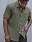 cheap Men&#039;s Plus Size Casual Shirts-Men&#039;s Shirt Button Up Shirt Front Button Up Shirt Plain Turndown Green Plus Size Outdoor Vacation Short Sleeve with Phone Pocket Clothing Apparel Modern Style Retro Vintage