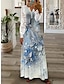 Χαμηλού Κόστους Print Φορέματα-γυναικεία φλοράλ δαντέλα πλισέ φορέματα μακρύ φόρεμα μάξι φόρεμα μια γραμμή φόρεμα στάμπα φόρεμα άνοιξη φόρεμα πεταλούδα μοντέρνο ραντεβού διακοπές Σαββατοκύριακο μακρυμάνικο v λαιμόκοψη φόρεμα μπλε