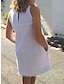 olcso design pamut és len ruhák-Női Fehér ruha hétköznapi ruha Pamut nyári ruha Mini ruha Len Zseb Alkalmi Napi Vakáció Terített nyak Ujjatlan Nyár Tavasz Fekete Fehér Tiszta szín