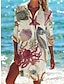 cheap Print Dresses-Women&#039;s Shirt Dress Casual Dress Shift Dress Mini Dress Outdoor Daily Date Polyester Fashion Classic Shirt Collar Pocket Print Half Sleeve Summer Spring 2023 Loose Fit White Red Navy Blue Fish S M L
