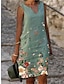 abordables Vestidos estampados-Mujer Lino Vestido de cambio Vestido de Tanque Floral Estampado Escote en Pico Vestido Midi Diario Vacaciones Sin Mangas Verano Primavera