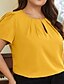 baratos Blusas e Camisas de mulher-Mulheres Camisa Social Blusa Amarelo Tecido Manga Curta Casual Básico Decote Redondo Padrão Tamanho Grande L