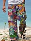 お買い得  プリントパンツ-男性用 ズボン サマーパンツ ビーチパンツ ドローストリング 弾性ウエスト 3Dプリント グラフィック きのこ 履き心地よい カジュアル 日常 祝日 コットン混 ストリートファッション ハワイアン ルビーレッド パープル