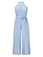 זול שמלות NYE-אוברול שמלות מסיבה אלגנטית שמלה אורחת חתונה חגים באורך הקרסול ללא שרוולים צוואר הלטר שיפון עם קפלים רצועות 2024