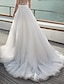 Недорогие Свадебные платья-Пляжные простые свадебные платья трапеции с разделительным шлейфом, тюлевые свадебные юбки, свадебные платья с разрезом спереди, сплошной цвет 2024