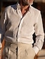 cheap Cotton Linen Shirt-Men&#039;s Linen Shirt Button Up Shirt Casual Shirt Summer Shirt Beach Shirt White Pink Brown Long Sleeve Plain Lapel Spring &amp; Summer Casual Daily Clothing Apparel