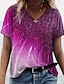 cheap T-shirts &amp; Blouses-Women&#039;s T shirt Tee Pink Blue Green Graphic Print Short Sleeve Daily Weekend Basic V Neck Regular Abstract Painting S