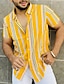 baratos camisa de botão masculina-Homens Camisa Social camisa de botão camisa de verão Camisa casual Amarelo Manga Curta Listrado Aberto para a Lateral Diário Férias Imprimir Roupa Moda Casual Confortável