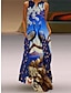 abordables Robes à motifs-Robe casual Robe imprimée Femme robe longue Floral Paon Poissons Vêtement de rue Décontractées Extérieur Vacances Sortie Poche Imprimer Sans Manches Col V Robe Standard Jaune Bleu Roi Bleu Et