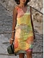 abordables Vestidos estampados-Mujer Algodón Vestido de Tanque Floral Hoja Estampado Escote en Pico Vestido Midi Básico Diario Cita Manga Corta Verano Primavera