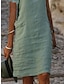 tanie zaprojektuj bawełniane i lniane sukienki-Damskie Codzienne sukienki Bawełniana lniana sukienka Sukienka trapezowa Sukienka midi Niejednolita całość Podstawowy Codzienny Codzienny W serek Krótki rękaw Lato Wiosna Zielony Równina
