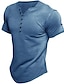 billiga Casual T-shirts för män-Herr T-shirt Henleytröja T-tröja Slät V-hals Gata Semester Kort ärm Knapp Kläder Mode Grundläggande