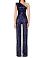 cheap Jumpsuits Clearance-Women&#039;s Jumpsuit for Special Occasions High Waist Sequin Solid Color One Shoulder Streetwear Party Cocktail Party Regular Fit Sleeveless Light Green Navy Blue Blue S M L Summer